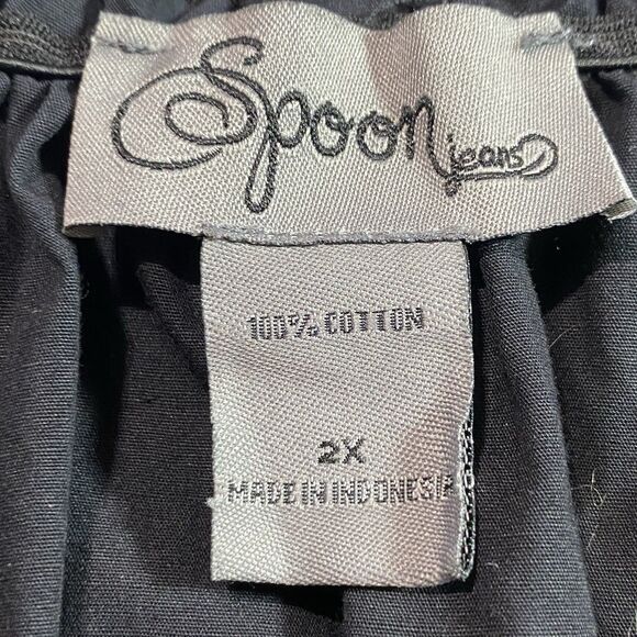 Spoon Jeans Blouse Corset Tie Peplum Elastic Boat Neck Womens 2X Black - Picture 5 of 12